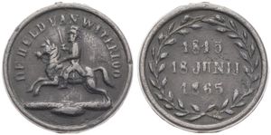 Netherlands, Kingdom, William III, Medal in Lead 1865, 50th Anniversary of the Battle of Waterloo, The Prince on horseback left ' De Held van Waterloo ' / Legend in 3 lines, XF