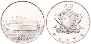 Malta, Republic, 2 Pounds Silver 1972, Fort San Angelo, KM 14, B.UNC