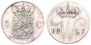 Netherlands, Kingdom, William I, 5 Cents Silver 1827, Crowned arms, KM 52, VF