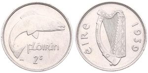 Ireland, Republic, 1 Florin Silver 1939, Salmon right, KM 15, XF
