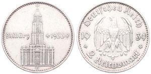 Germany, Third Reich, 2 Reichsmark Silver 1934E, 1st Anniversary of the Nazi Rule, KM 81, VF+