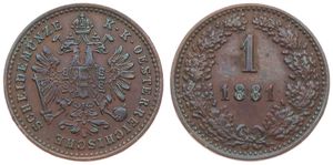 Austria, Empire, Franz Joseph I, 1 Kreuzer Copper 1881, Crowned small eagle, KM 2186, XF