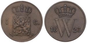 Netherlands, Kingdom, William I, 1 Cent Copper 1823, Crowned arms, KM 47, A.XF