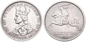 Lithuania, Republic, 10 Litu Silver 1936, Bust of Vytautas Didysis left, KM 83, XF