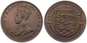 Jersey, British Dependency, George V, 1/12 Shilling Bronze 1926, Crowned bust left, KM 14, A.UNC