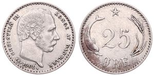 Denmark, Kingdom, Christian IX, 25 Ore Silver 1905, Head right, KM 796.2, VF