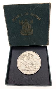 Great Britain, Kingdom, George VI, 1 Crown Copper-Nickel 1951, Festival of Britain, KM 880, PROOFLIKE in original box
