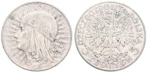 Poland, Republic, 5 Zlotych Silver 1933, Radiant head of Queen Jadwiga left, KM 21, VF