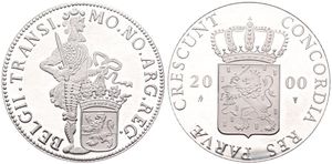 Netherlands, Kingdom, Beatrix, 1 Ducat Silver 2000, Knight standing with arms of Overijssel, KM 232, PROOF