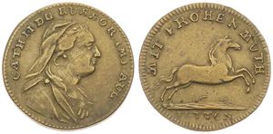 Russia, Empire, Catherina II, Token in Brass ND, Draped bust of Catherina II right / Roaring horse right - Mit Frohen Muth, VF