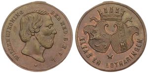 Netherlands, Kingdom, William III, Medal in Brass ND (1849-1890), Head of the King right / Shields from Elzas and from Lotharingen, XF