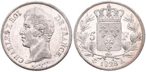 France, Second Kingdom, Charles X, 5 Francs Silver 1828A, Head left, KM 728.1 Paris, XF