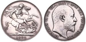 Great Britain, Kingdom, Edward VII, 1 Crown Silver 1902, Head right / St. George slaying the dragon, KM 803, RARE, XF/AU