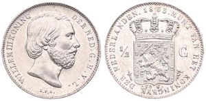 Netherlands, Kingdom, William III, 1/2 Gulden Silver 1863, Bearded head right, KM 92, A.UNC