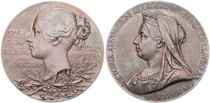 Great Britain, Kingdom, Victoria, Medal in Silver 1897 by G.W. de Saulles after T. Brock & W. Wyon, Diamond Jubilee, Veiled bust left / Young head left on laurel, A.UNC