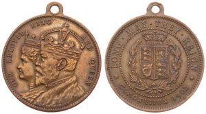Great Britain, Kingdom, Edward VII, Token in Brass 1902, Coronation of King Edward VII and Queen Alexandra, Conjoined crowned busts left / Crowned arms flanked by wreath, XF