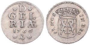 Netherlands, Gelderland Province, 1 Duit Silver 1756, Crowned arms of Gelderland, KM 88a, SCARCE, VF