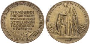 Germany, Weimar Republic, Medal in Bronze 1923, Des Deutschen Volkes Leidensweg, Family & branches / Legend, Am 1 Dez. : 1 Pfund Brot kostete 260 Milliarden Mark...., XF