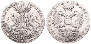 German States, Hamburg, Free City, 6 Schilling Silver 1762 OHK, Arms with two lion supporters, KM 422, SCARCE, A.VF (slightly cleaned)