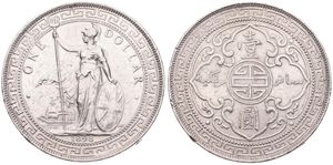 Great Britain, Kingdom, Trade Coinage, 1 Dollar Silver 1898B, Standing Britannia - Oriental designs on cross, KM T5, VF (slightly cleaned)