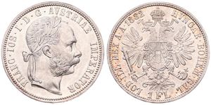 Austria, Empire, Franz Joseph I, 1 Florin Silver 1882, Laureate head right, KM 2222, UNC
