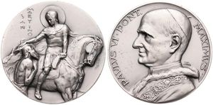 Vatican City, City State, Medal in Silver Plated ND by Cosaffer, Bust of the Pope left / San Martino on horseback, UNC