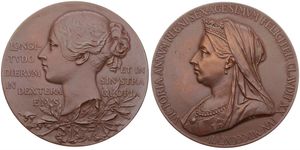 Great Britain, Kingdom, Victoria, Medal in Bronze 1897 by G.W. de Saulles after T. Brock & W. Wyon, Diamond Jubilee, Veiled bust left / Young head left on laurel, UNC