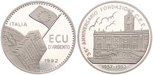 Italy, Republic, 1 Ecu Silver 1992, 35th Anniversary of the Founding of E.E.C., KM X19, PROOF
