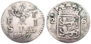 Netherlands, West Friesland Province, 2 Stuivers Silver 1787, Crowned arms of West Friesland, KM 106.2, Fine