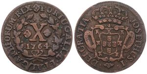 Portugal, Kingdom, Jose I, 10 Reis Copper 1764, Crowned arms in baroque frame, KM 243.2, VF