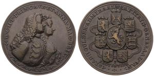 Netherlands, 7 Provinces, Medal in Bronze 1747, Stadhoulder Willem IV, Conjoined busts of Willem IV & Anna from Great Britain right / Arms from the 7 Provinces, XF