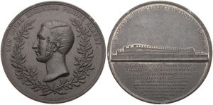 Great Britain, Kingdom, Victoria, Medal in Tin 1851 by Ottley, Great Exhibition in London, Bust of Prince Albert left within wreath / View of the exhibition building, A.UNC