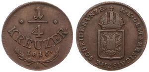 Austria, Empire, Franz II, 1/4 Kreuzer Copper 1816A, Crowned arms, KM 2107, XF