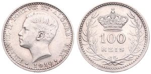 Portugal, Kingdom, Manuel II, 100 Reis Silver 1910, Head left, KM 548, VF