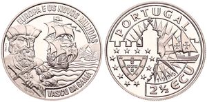 Portugal, Republic, 2-1/2 Ecu Copper-Nickel 1995, Vasco da Gama and Sailing ship, KM X 48, B.UNC
