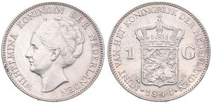 Netherlands, Kingdom, Wilhelmina I, 1 Gulden Silver 1944P, Head left, KM 161.1, RARE KEY DATE, XF