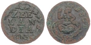 Netherlands, Zeeland Province, 1/2 Duit Copper 1683, Figure seated in wreath, KM 55, VF