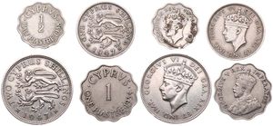 Cyprus, British Colony, Mixed Reigns, Good lot with 4 different older copper-nickel circulation type coins in nice grades including better items...