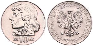 Poland, Peoples Republic, 10 Zlotych Copper-Nickel 1970, Head of Tadeusz Kosciuszko left, KM 50a, B.UNC
