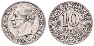 Denmark, Kingdom, Frederik VIII, 10 Ore Silver 1912, Head left, KM 807, VF
