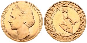 Luxembourg, Grand Duchy, Charlotte, 40 Francs Gold 1964, Grand Duchess Josephine Charlotte facing left, KM X M8, UNC (*)