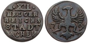 German States, Aachen, Free City, 12 Heller Copper 1794, Arms divide date, KM 51, Fine