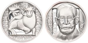 Austria, Republic, Medal in Silver 2000 by Herbert Wähner, EMC Medal, Sigmund Freud's publication ' Die Traumdeuting ' / Europe and Bull, PROOF 