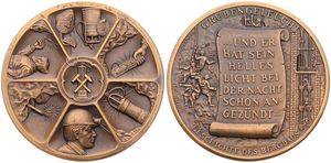 Germany, Federal Republic, Medal in Bronze ND, Geschichte des Bergbaus, Grubengeleucht .... Und er hat Sein helles Licht bei der Nacht schon anegzundt..., UNC