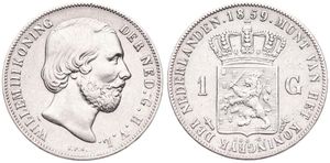 Netherlands, Kingdom, William III, 1 Gulden Silver 1859, Bearded head right, KM 93, A.XF