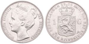 Netherlands, Kingdom, Wilhelmina I, 1 Gulden Silver 1905, Crowned head left, KM 122.2, VF