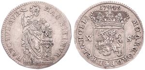 Netherlands, Holland Province, 10 Stuivers Silver 1749, Crowned arms of Holland, KM 95, A.XF