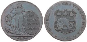 Great Britain, Kingdom, George III, 1/2 Penny Token in Copper 1795 Dorsetshire Poole, James Bayly Draper Poole, VF