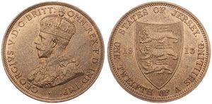 Jersey, British Dependency, George V, 1/12 Shilling Bronze 1913, Crowned bust left, KM 12, UNC