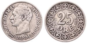 Denmark, Kingdom, Frederik VIII, 25 Ore Silver 1907, Head left, KM 808, VF